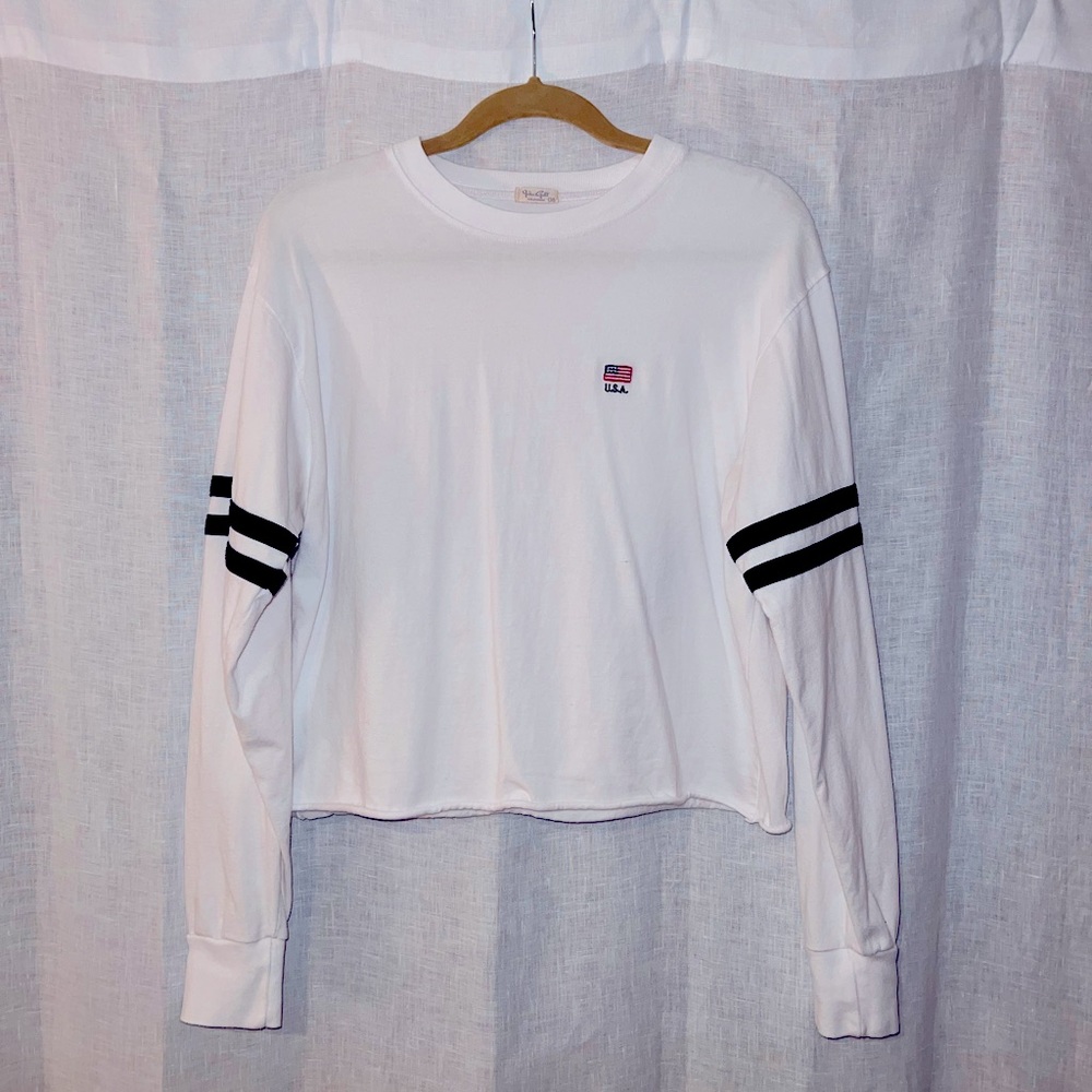 Brandy Melville White USA Flag Long Sleeve Top